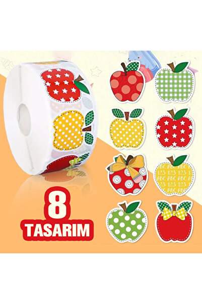 hdcw 500 ADET 2,5 cm ELMA TASARIMLI YAPIŞKANLI RULO STICKER ETİKET HEDİYE PAKETLEME