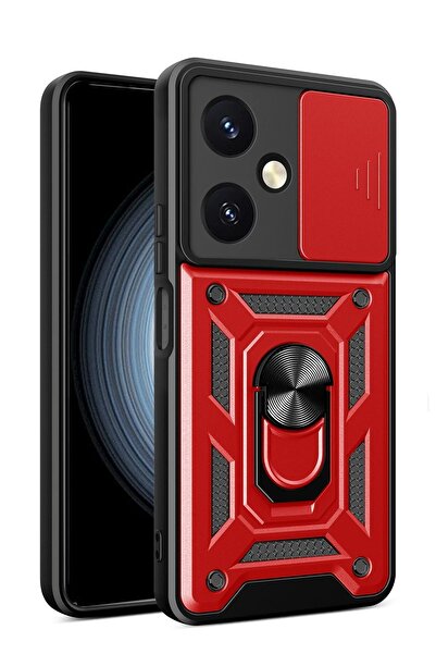 Bodrum Ekipman حافظة فيفو Y27 من السيليكون مع حلقة عدسة بارس - أحمر-(5796) - VOANFD2451-1208