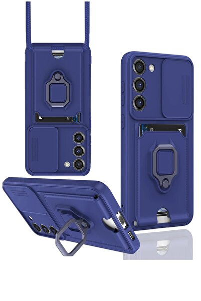 Khayra حافظة سامسونج جالاكسي S23 بلس من السيليكون مع حامل لبطاقة الزوما - أزرق داكن - (5796 - ESZAOC1315-4)