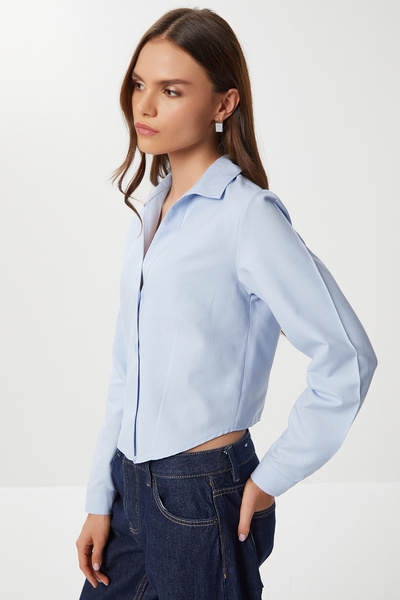Lovelyİstanbul قميص أكسفورد يناسب الجسم LGP0024 أزرق سماوي