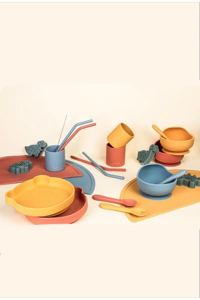 Porland Mustard&Blue Baby Training Fork and Spoon Set of 2