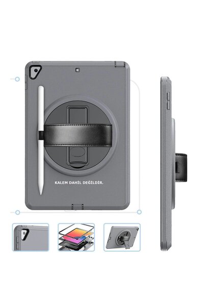 Khayra iPad 10.2 (7Th Generation) Case Hand Strap Tablet Case - Gray-(5796) - Eszaoc2012-1716