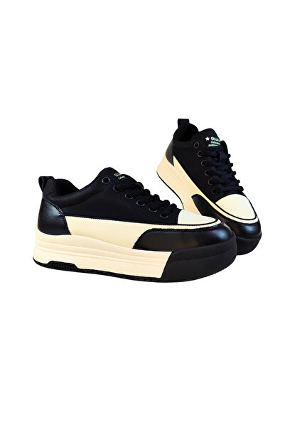 Guja حذاء رياضي نسائي من الجلد ذو لونين ورباط للإغلاق ونعل عالي للاستخدام اليومي