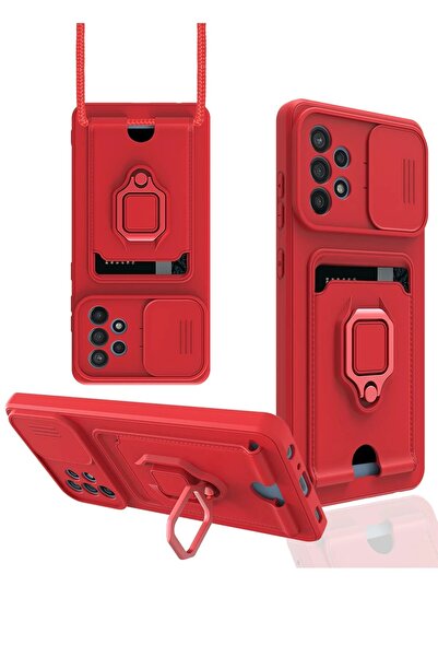 VINTESSY حافظة سامسونج جالاكسي A72 زوما من السيليكون مع حامل لبطاقات العمل - أحمر-(5796) - VOANFD3415-782