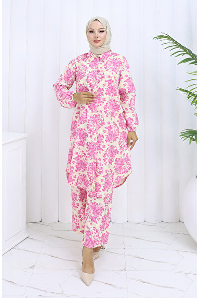 sefamerve Patterned Tunic Trousers Double Set 0126-04 Pink