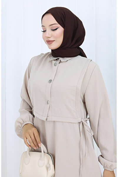 sefamerve Aerobin Fabric Vest Dress Two-Piece Set 2142-03 Stone