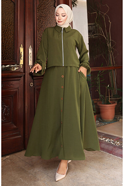 sefamerve Aerobin Fabric Zippered Double Suit 0136-04 Khaki