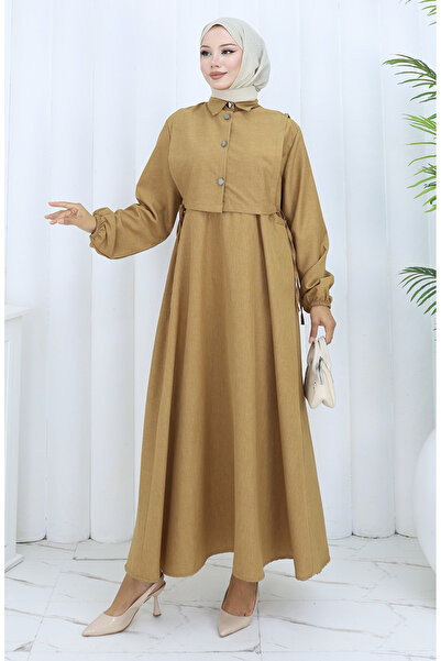 sefamerve Linen vest dress two-piece set 2141-01 milky coffee