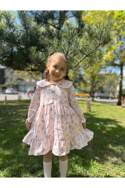 Minizade Rochie pentru fetiță, cu mâneci lungi, cu nasturi florali, pentru ocazie specială, ziua de naștere, petrecere de nuntă, ocazională, rochie pentru fetiță