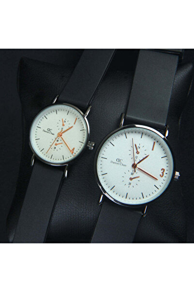 Generic Black Strap White Dial 1315 Couple's Wrist Watch