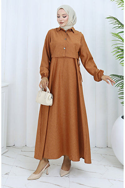 sefamerve Linen Vest Dress Double Suit 2141-02 Tile