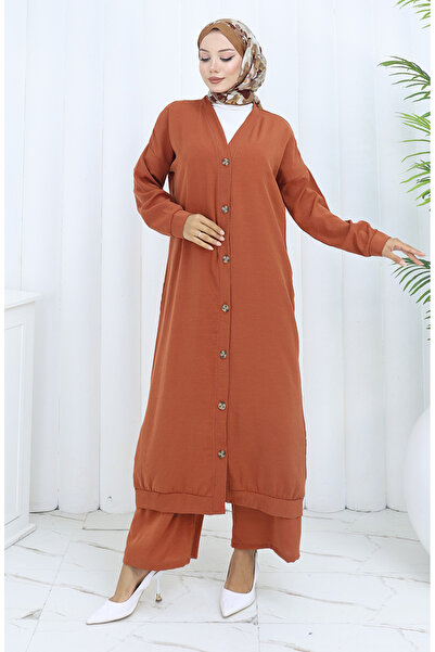 sefamerve Διπλό Σετ Παντελόνι Ζακέτα με Κουμπιά 0138-06 Πλακάκι