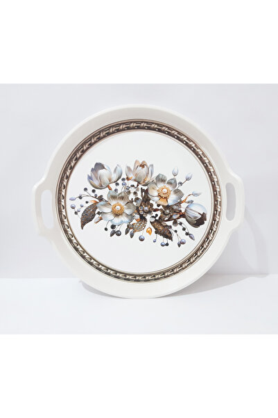 renkli çiçekler Tea Tray 32X32X4 cm Flower Pattern Round Plastic Tea Coffee Tray Serving Tray