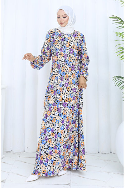 sefamerve Desenli Penye Elbise 2135A-01 Mor