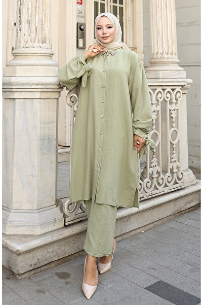 sefamerve Aerobin Fabric Buttoned Tunic Trousers Double Suit 2147-06 Khaki