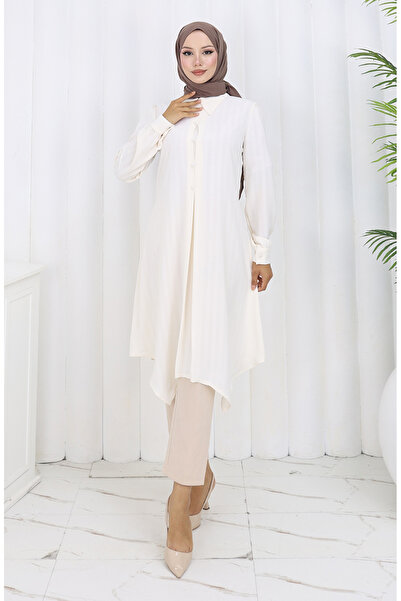 sefamerve Baskı Düğmeli Tunik 1102-07 Ekru