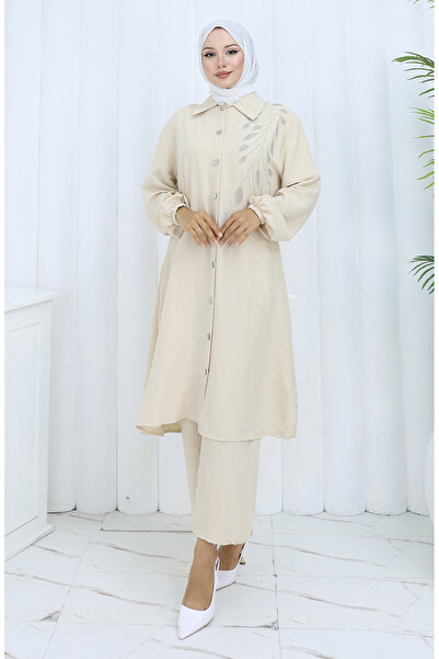 sefamerve Aerobin fabric tunic pants double set 2134-06 beige
