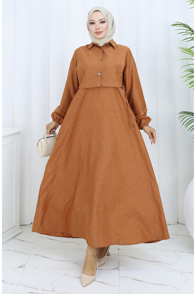 sefamerve Linen Vest Dress Double Suit 2141-02 Tile