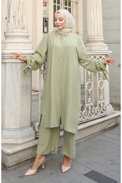 sefamerve Aerobin Fabric Buttoned Tunic Trousers Double Suit 2147-06 Khaki