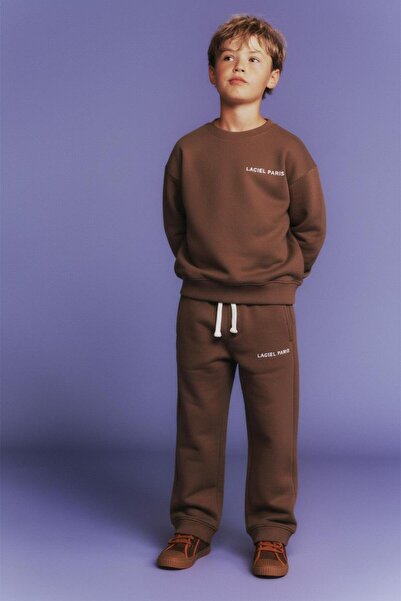 Magu Erkek Çocuk Pamuklu Kahverengi Oversize Sweatshirt Eşofman Alt Takım - R...