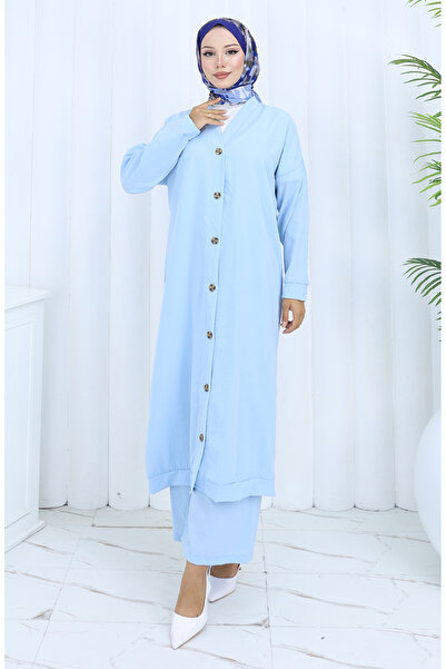 sefamerve Button-down cardigan and pants two-piece set 0138-02 blue