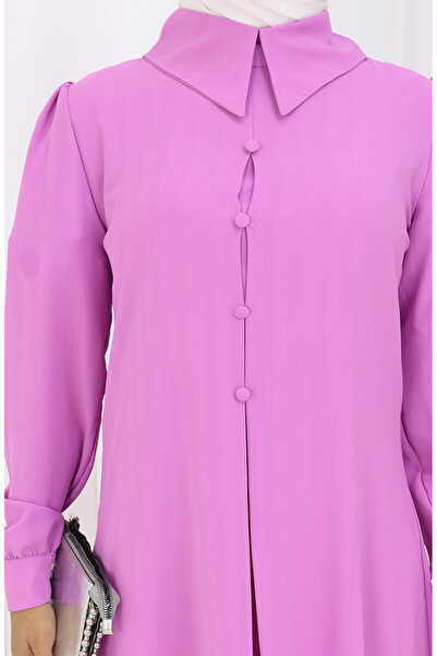 sefamerve Baskı Düğmeli Tunik 1102-02 Lila