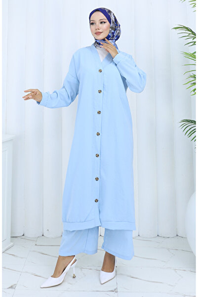 sefamerve Button-down cardigan and pants two-piece set 0138-02 blue