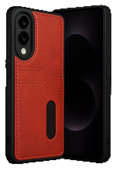 Khayra حافظة جلدية لهاتف سامسونج جالاكسي S25 إيدج مع حامل بطاقات - أحمر - (5796) - ESZAOC6389-1495