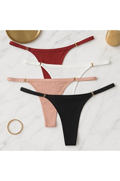 Oprah Kadın 4 Lü Paket Aksesuarlı Esnek String Külot Takım
