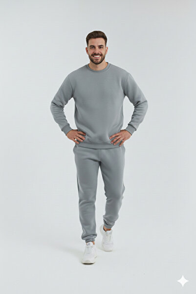 OXVİN Σετ αθλητικής φόρμας με τρεις ραφές, λαιμόκοψη, βαμβακερή επένδυση, μαλακό, υπερμεγέθη