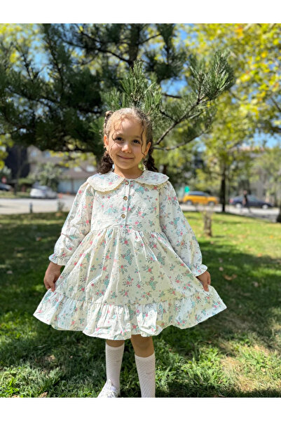 Minizade Rochie pentru fetiță, cu mâneci lungi, cu nasturi florali, pentru ocazie specială, ziua de naștere, petrecere de nuntă, ocazională, rochie pentru fetiță