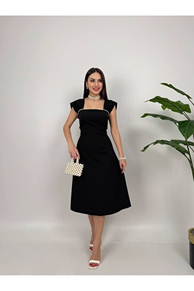 SANDIK Siyah İncili Elbise