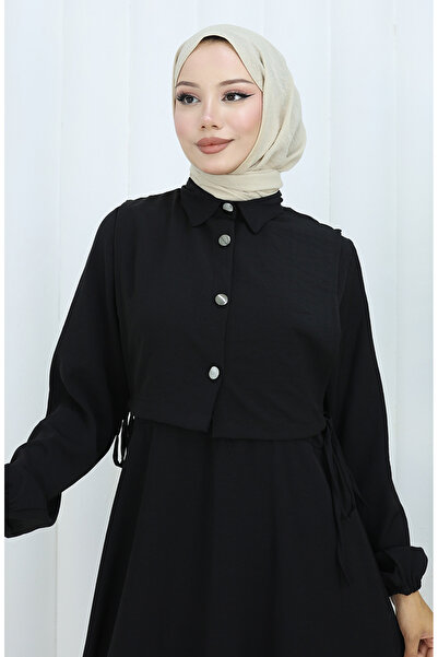 sefamerve Aerobin fabric vest dress double set 2142-04 black