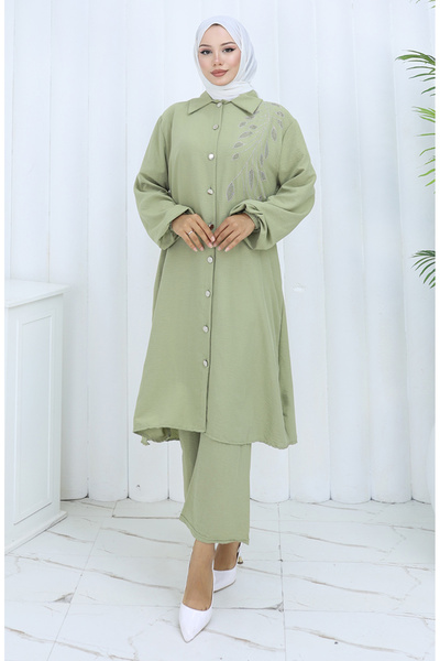 sefamerve Aerobin Fabric Tunic Trousers Double Set 2134-02 Khaki