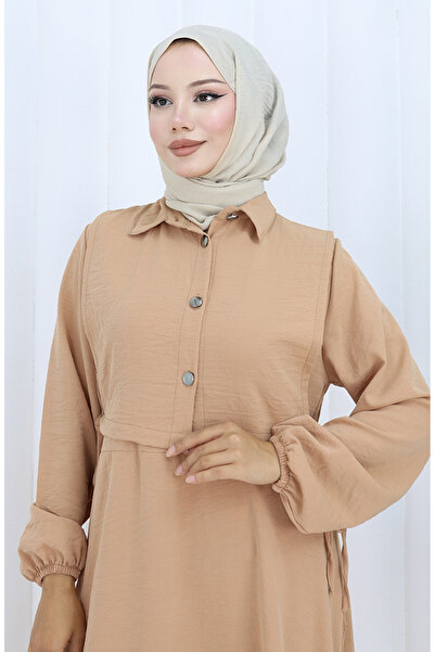 sefamerve Aerobin fabric vest dress double set 2142-01 beige