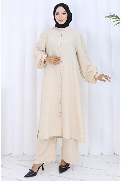 sefamerve Παντελόνι με κουμπιά σε όλη την πλάτη Σετ δύο τεμαχίων 2114-02 Mink