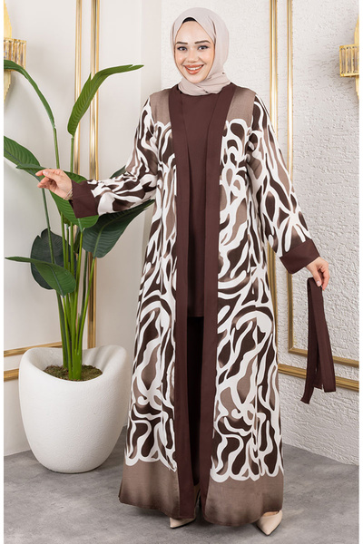 sefamerve Σετ Τριπλό Βισκόζη με σχέδιο 0345-03 Καφέ