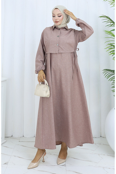sefamerve Linen Vest Dress Double Suit 2141-11 Lilac