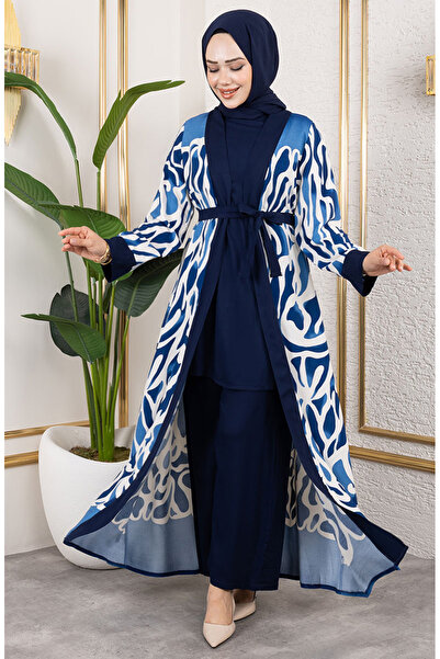 sefamerve Patterned Triple Viscose Set 0345-04 Indigo