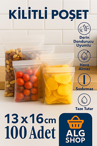Febros 100’lü Buzdolabı Kilitli Torba Poşet Dondurucu İkramlık Çerez Davet Kına Hediyelik Poşeti 13x16 cm