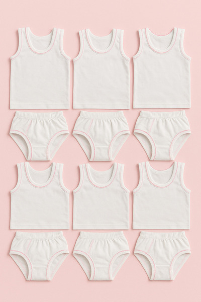 mini kanka Baby Girls 6 Pcs Tank Top-Panties Cotton Tank Top and Panties Underwear Set Breathable Construction 6 Tank Tops 6 Panties