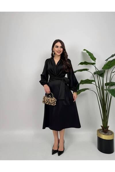 SANDIK Siyah Saten Elbise