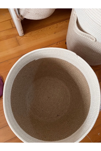 Bohemahomedecor سلة من الخيزران والجوت، وعاء نباتات، سلة زخرفية، سلة بطانيات، منظم للتخزين