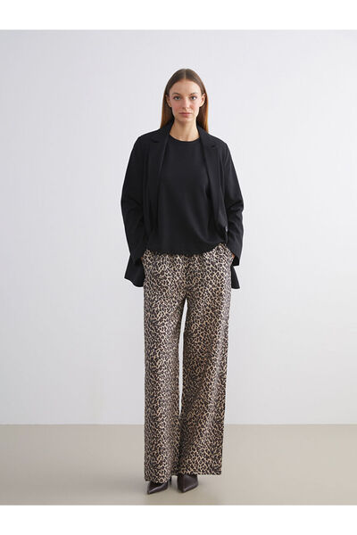 LC Waikiki Brown Elastic Waist Leopard Patterned Women's Trousers