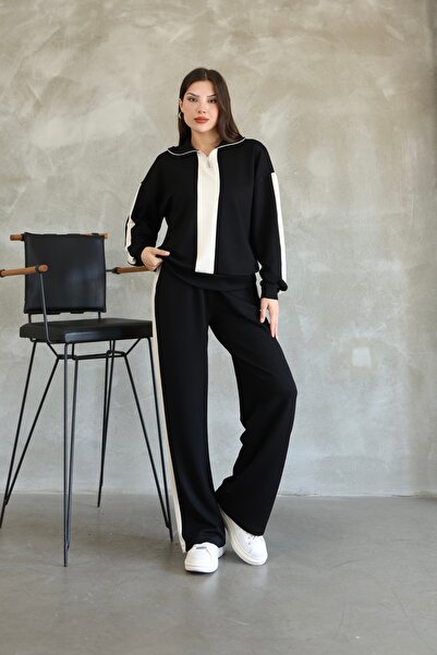 sportiness Garnili Stripe Detailed Zippered Modal Fabric Tracksuit Set