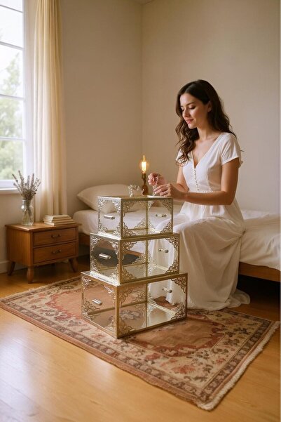 Pingolo Şeffaf Pleksi Gelin & Damat Bohça Kutusu 3 Lü Set