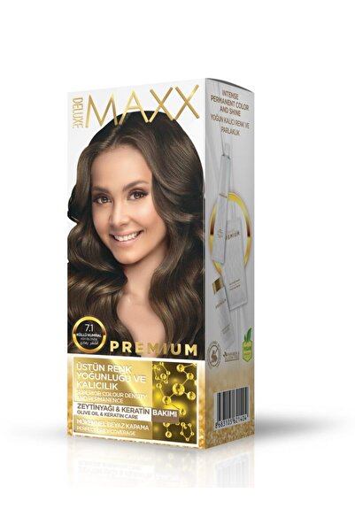 MAXX DELUXE Premium Yarı Kit Set Saç Boyası 7.1 Küllü Kumral