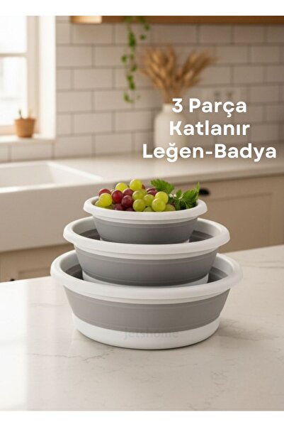 Jet's Home Katlanabilir 3’lü Leğen & Badya Seti – Akordiyon Tasarım, Çeyizlik...