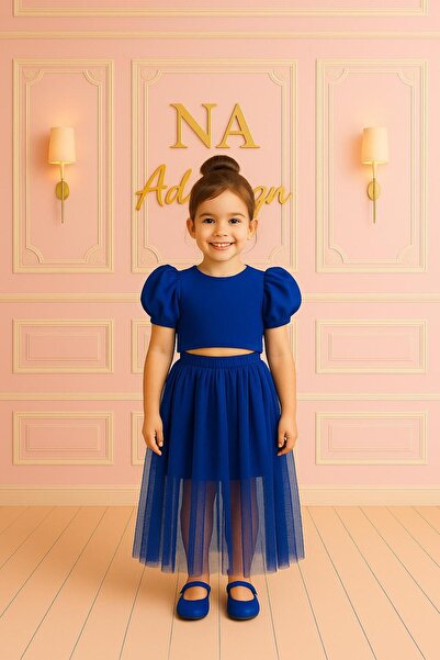 NA ADDESIGN Girl's Suit with Double Fabric Tulle Skirt (Black, White, Red, Fuchsia, Saks, Purple, Green, Light Pink, Baby Blue)
