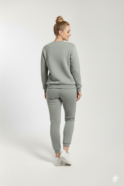 OXVİN Kadın Sıfır Yaka Içi Pamuklu Üç Iplik Şardonlu Oversize Eşofman Takımı